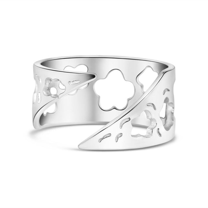 925 Silver Adjustable Leaf Ring with Gemstone for Women