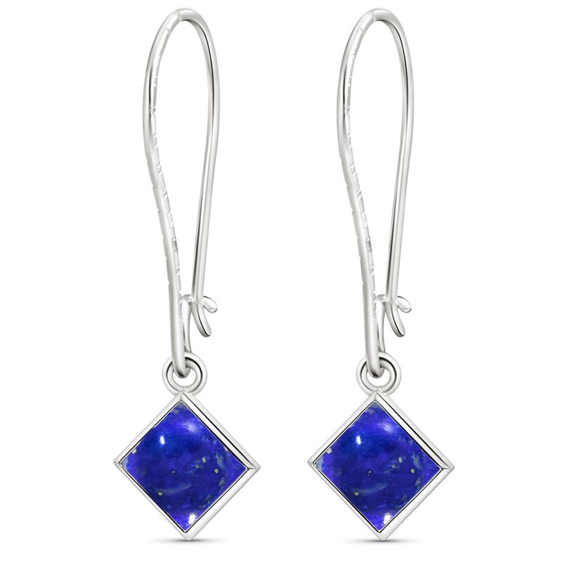 925 Silver Lapis Lazuli Square Drop Earrings - Dec Birthstone, Handmade