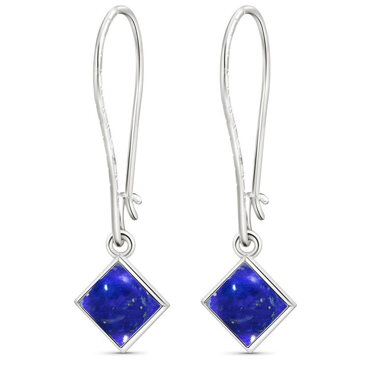 925 Silver Lapis Lazuli Square Drop Earrings - Dec Birthstone, Handmade