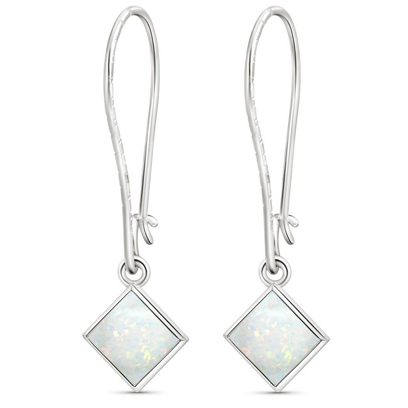 925 Silver White Opal Square Earrings - Women's October Birthstone