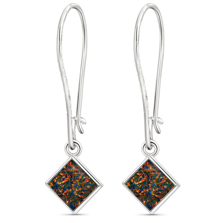925 Silver Black Opal Square Earrings - Women's October Birthstone