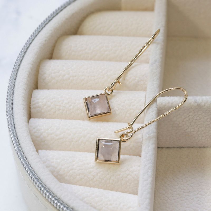 14K Gold Plated Rose Quartz Dangle Earrings - Women's Vintage Jewelry