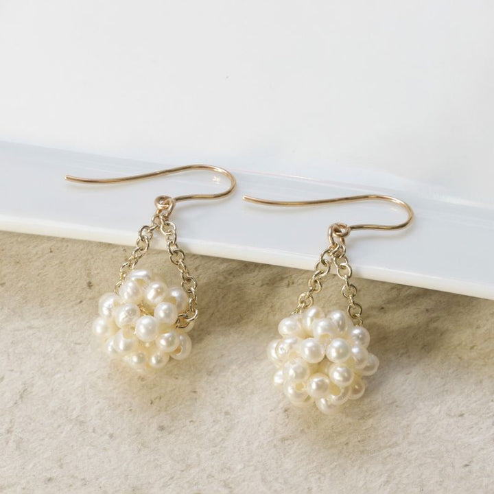 14K Gold Pearl Ball Earrings