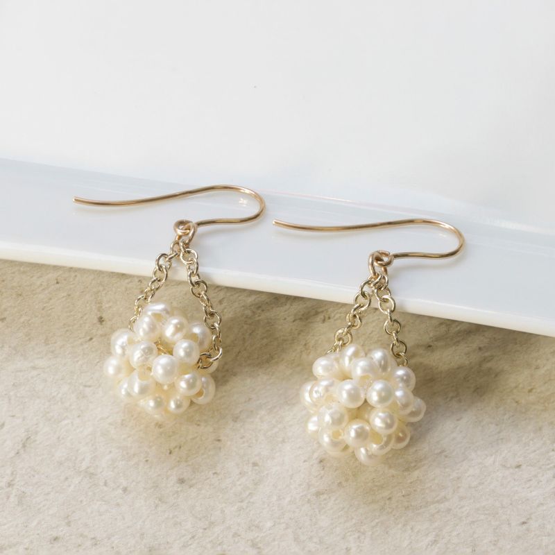 14K Gold Pearl Ball Earrings