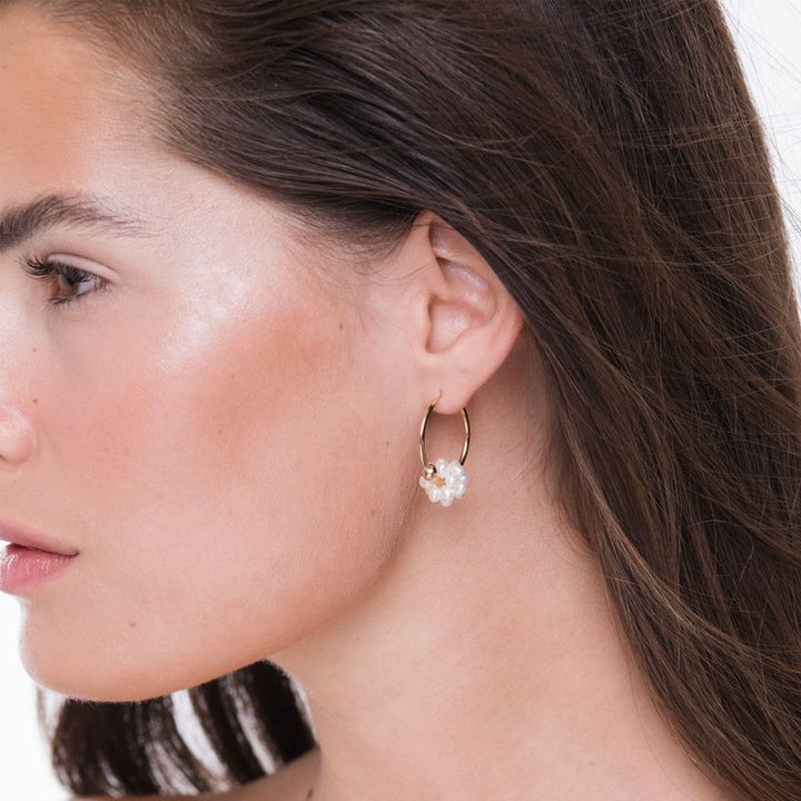14K Gold Hoop Earrings with Pearl Beads