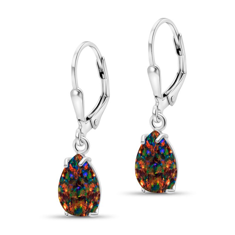 925 Silver Black Opal Drop Earrings - October Birthstone, 7x10mm