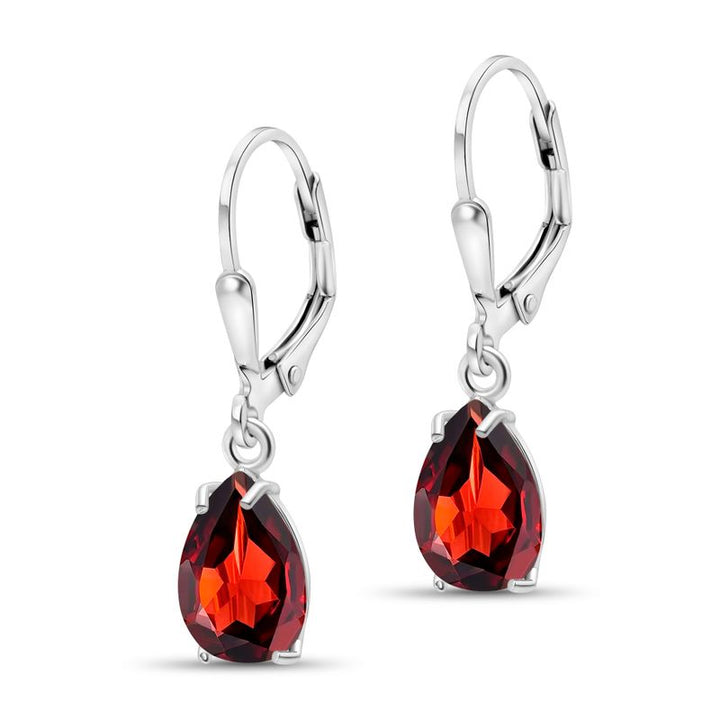 925 Silver Garnet Drop Earrings - January Birthstone, 7x10mm