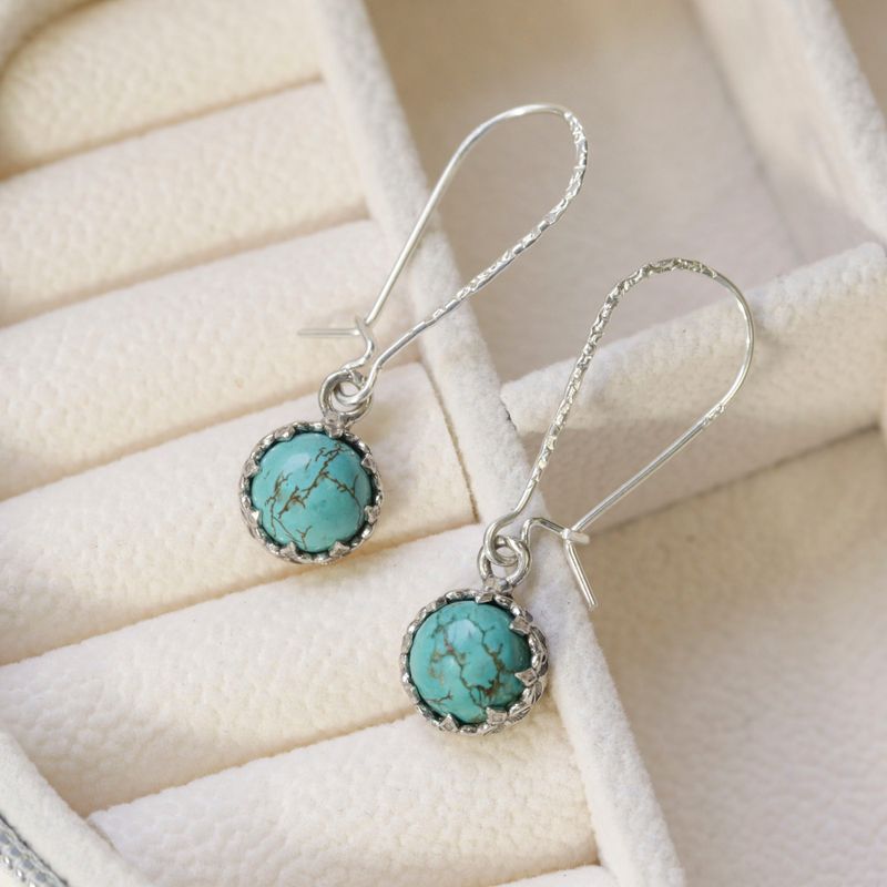 925 Silver Turquoise Dangle Earrings - 8mm Dec Birthstone