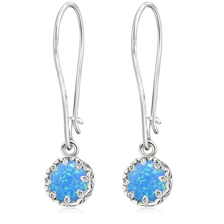 925 Silver Blue Opal Drop Earrings - 8mm Vintage Style Gift
