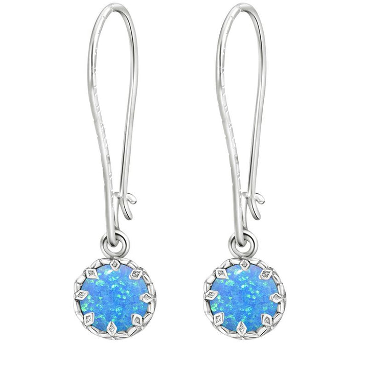 925 Silver Blue Opal Drop Earrings - 8mm Vintage Style Gift