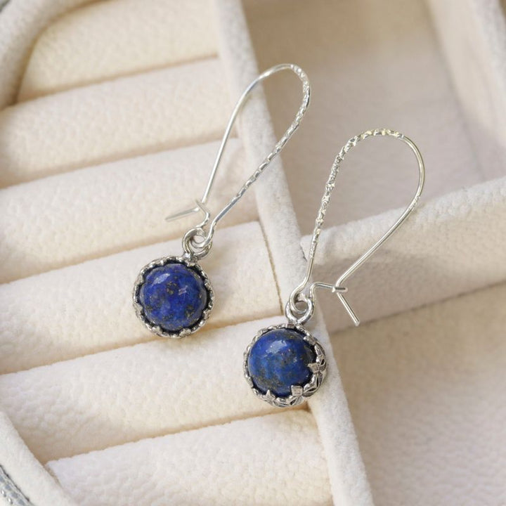 925 Silver Lapis Lazuli Drop Earrings - 8mm December Birthstone