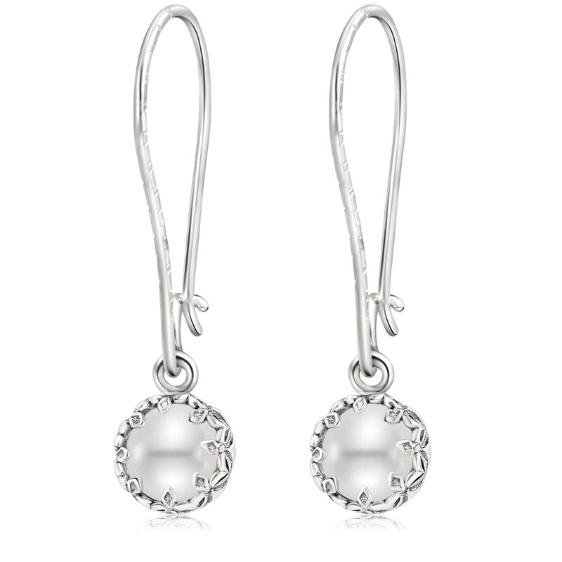 925 Silver Pearl Dangle Earrings - 8mm June Birthstone, Women's Gift