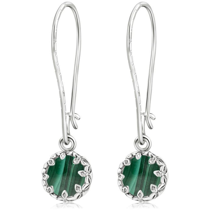 925 Silver Malachite Dangle Earrings - 8mm May Birthstone