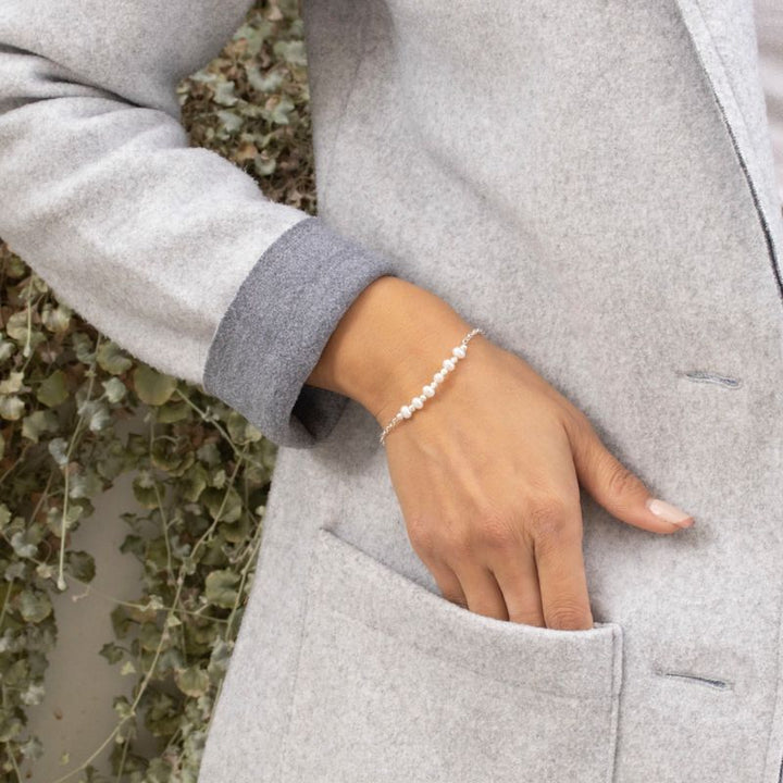Silver Bracelet with Silver Separator Beads and White Pearl Beads