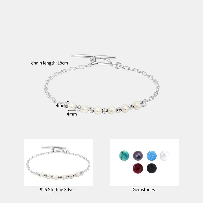Silver Bracelet with Silver Separator Beads and White Pearl Beads