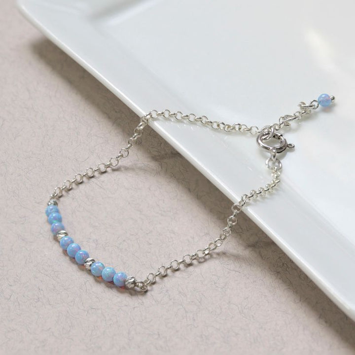 925 Silver Blue Opal Bracelet - Handmade Women's October Birthstone Gift