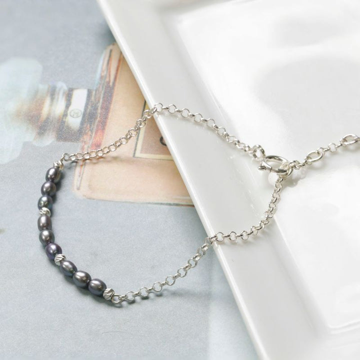 925 Silver Black Pearl Bracelet - June Birthstone Gift