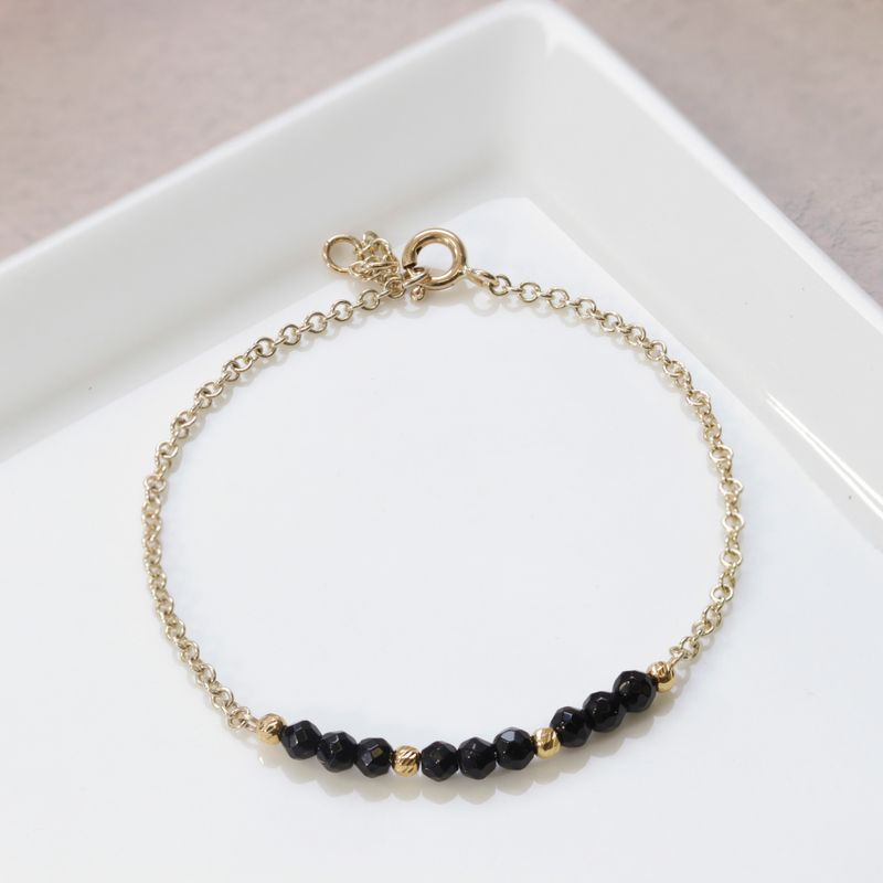 14K Gold Onyx Bead Bracelet