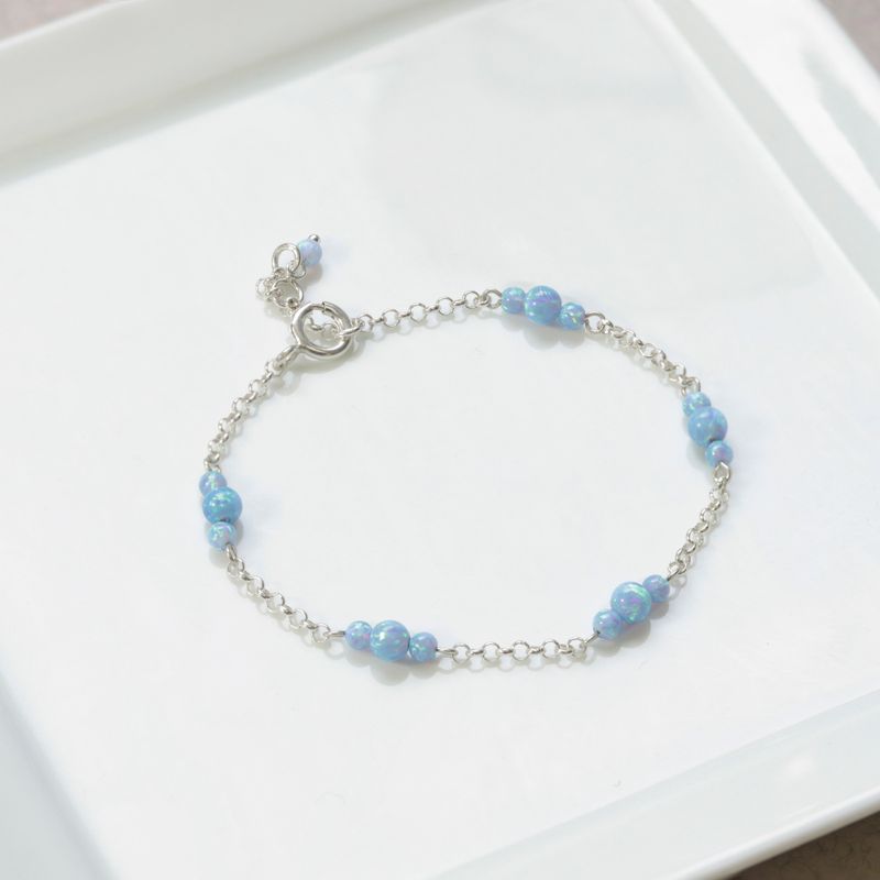 925 Silver Women's Opal Bracelet - Handmade October Birthstone Gift