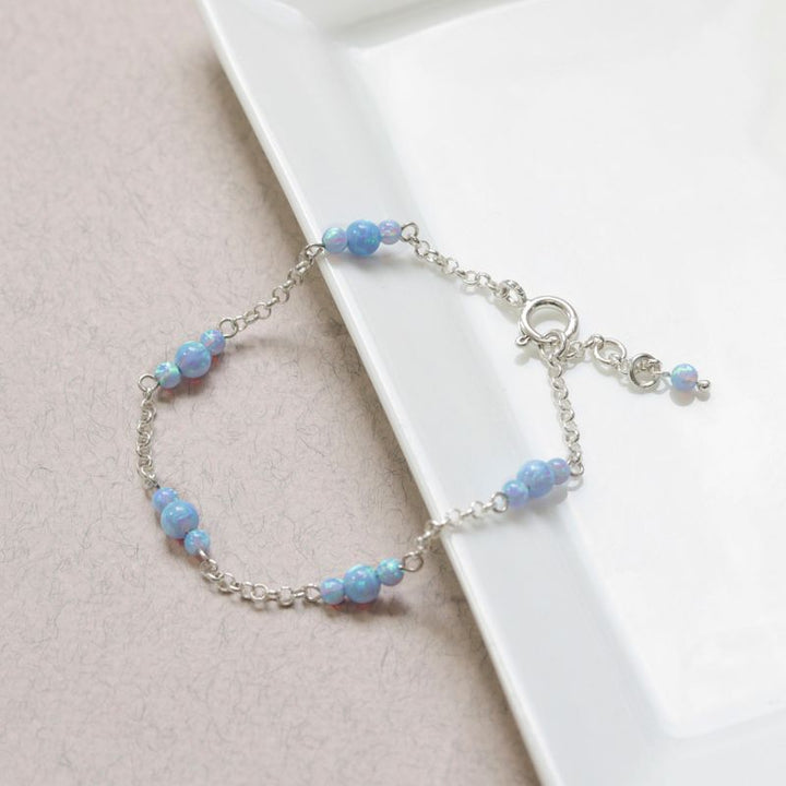 925 Silver Women's Opal Bracelet - Handmade October Birthstone Gift