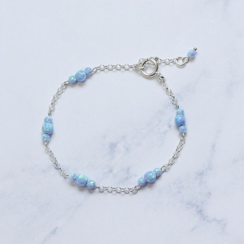 925 Silver Women's Opal Bracelet - Handmade October Birthstone Gift