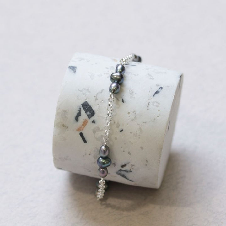 925 Silver Black Pearl Bracelet - June Birthstone Gift