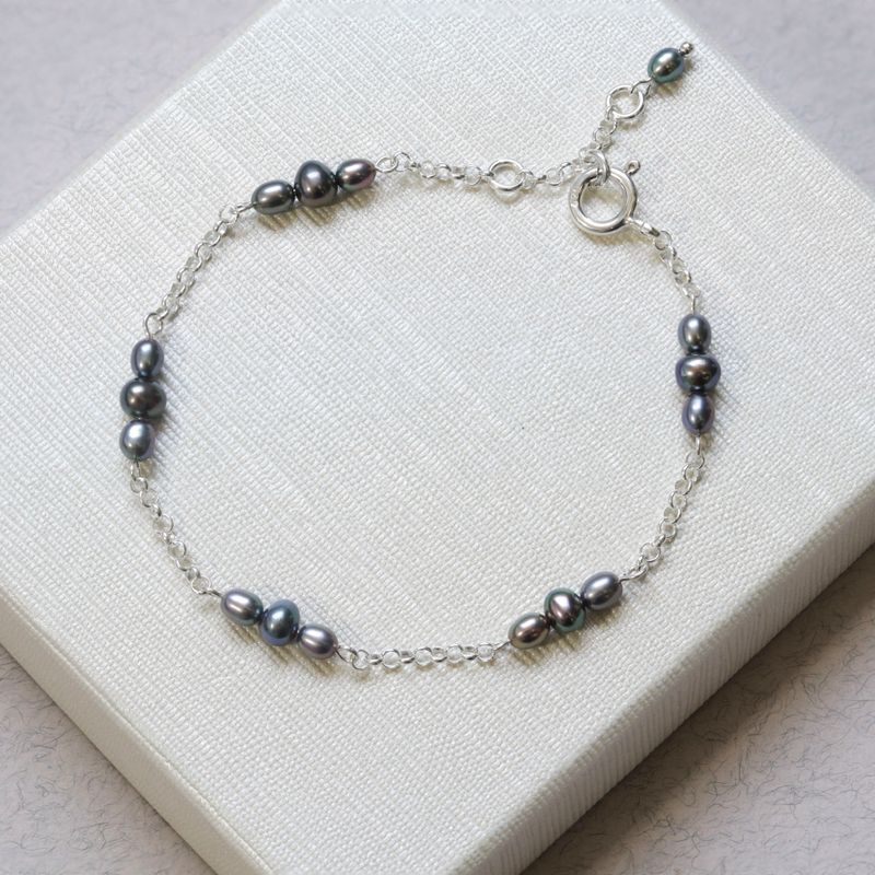 925 Silver Black Pearl Bracelet - June Birthstone Gift