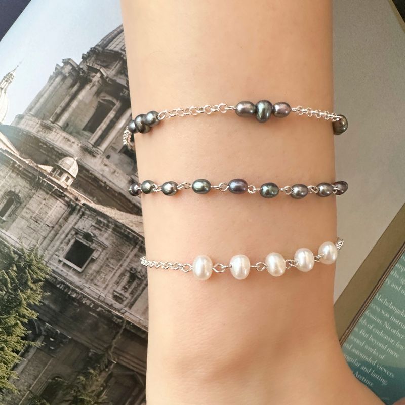 925 Silver Black Pearl Bracelet - June Birthstone Gift