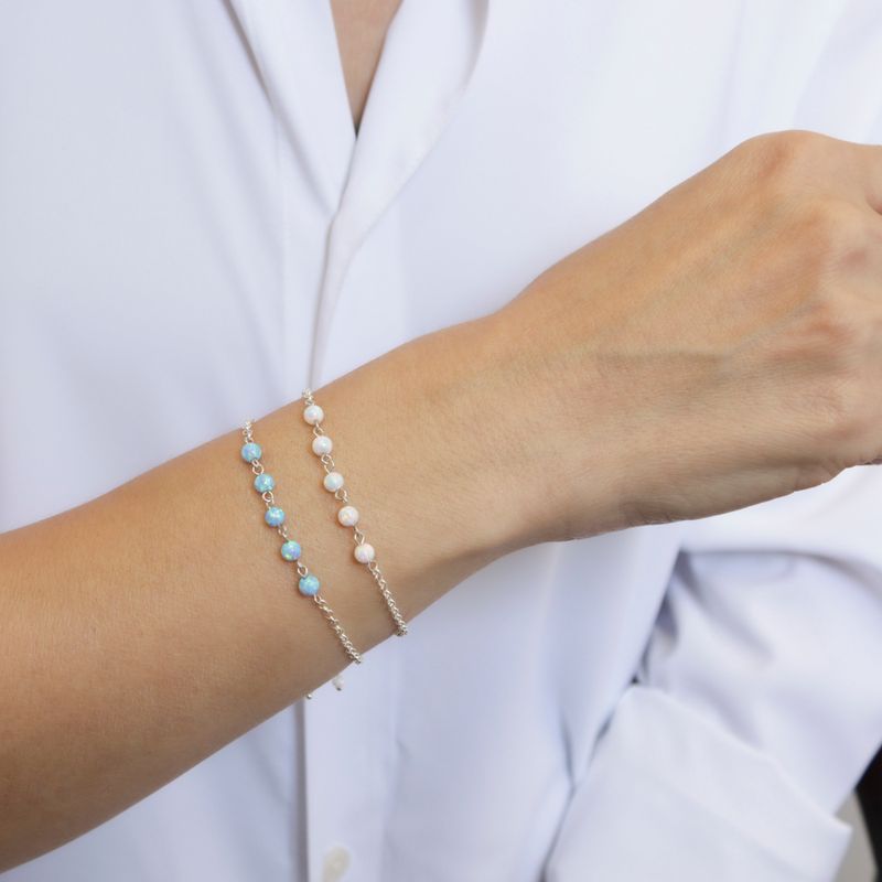 925 Silver Women's Bracelet with Blue Opal - Handmade Gift