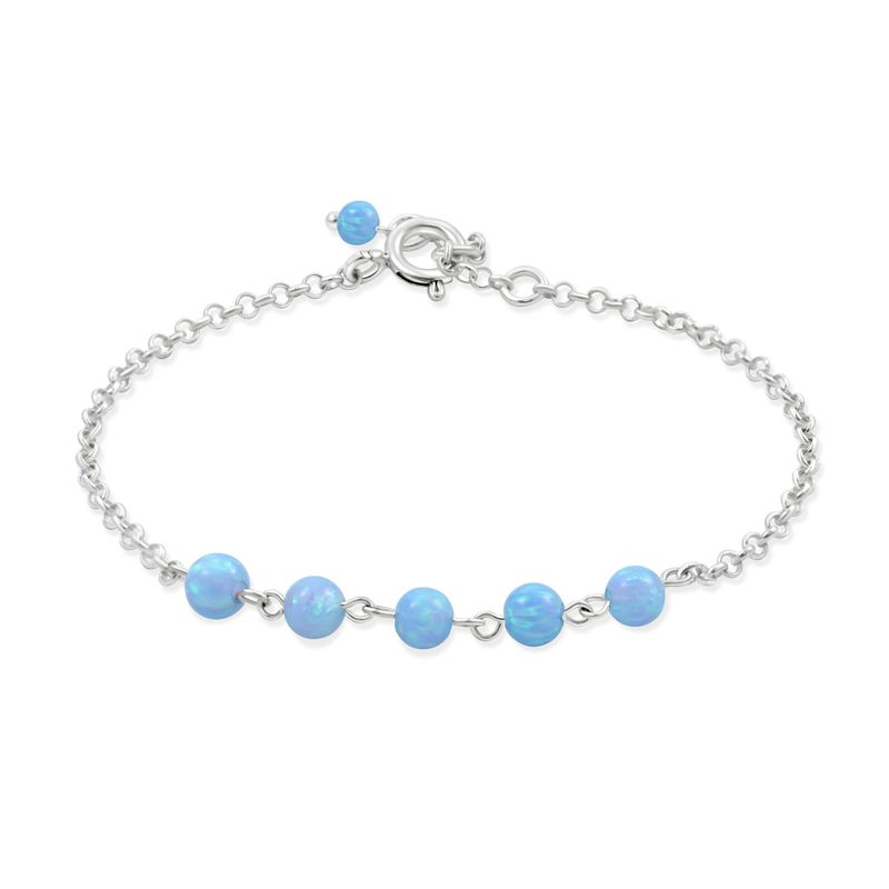 925 Silver Women's Bracelet with Blue Opal - Handmade Gift