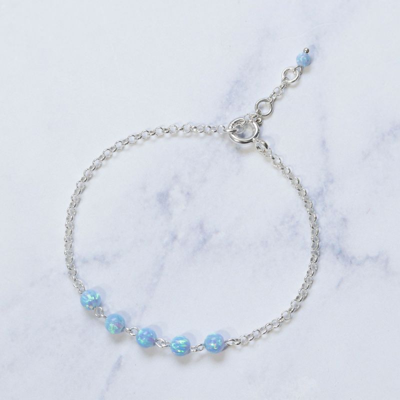 925 Silver Women's Bracelet with Blue Opal - Handmade Gift