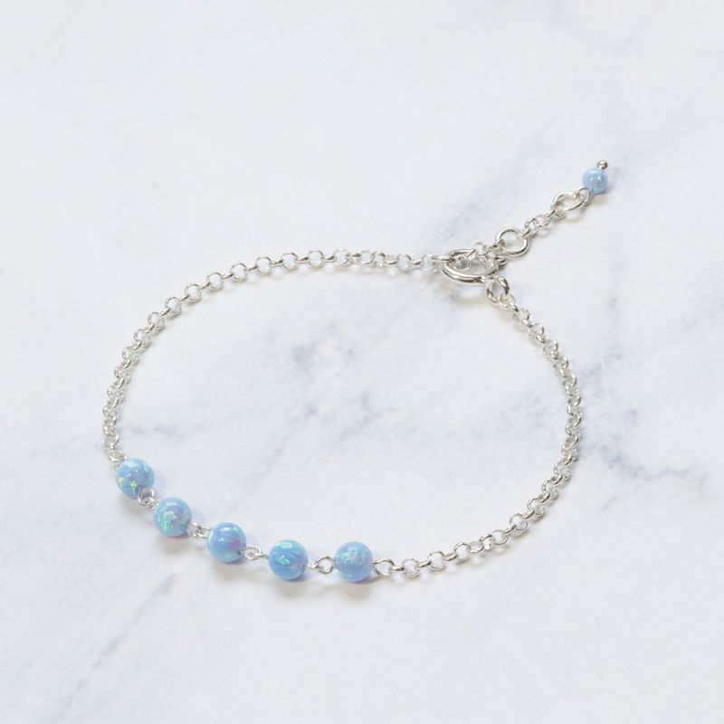 925 Silver Women's Bracelet with Blue Opal - Handmade Gift