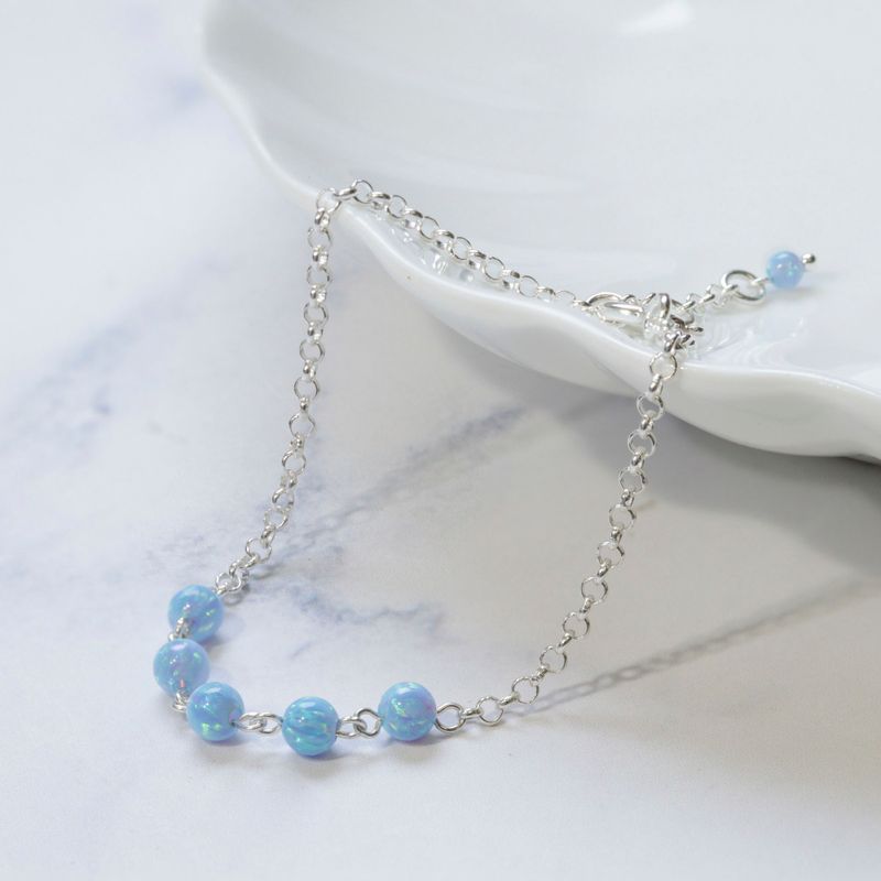 925 Silver Women's Bracelet with Blue Opal - Handmade Gift