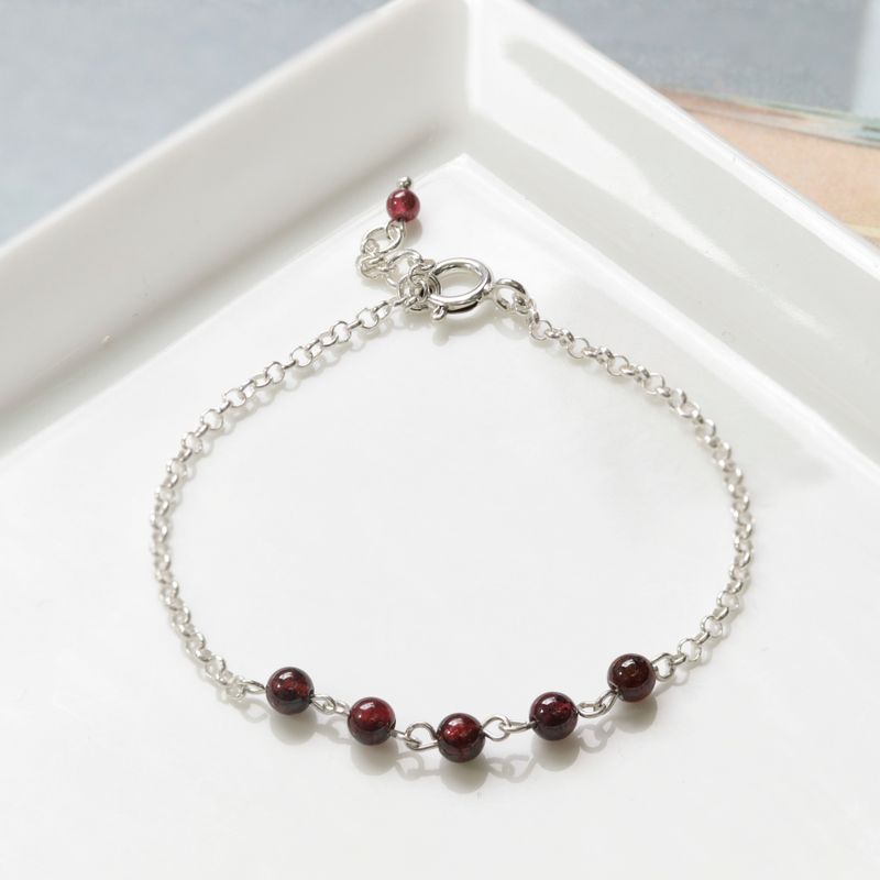 925 Silver Garnet Bracelet - Handmade January Birthstone Gift