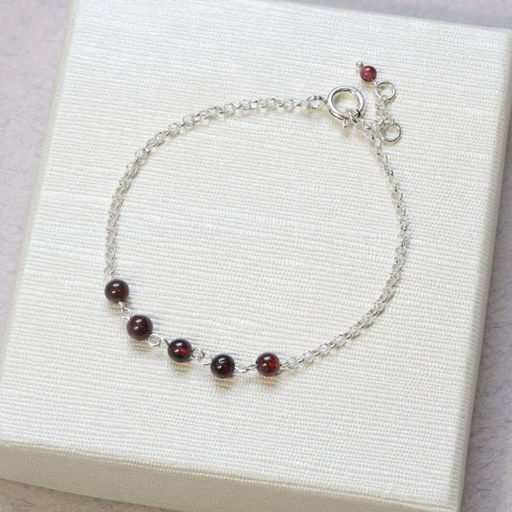 925 Silver Garnet Bracelet - Handmade January Birthstone Gift
