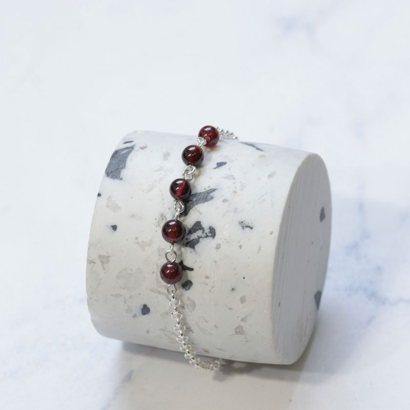 925 Silver Garnet Bracelet - Handmade January Birthstone Gift