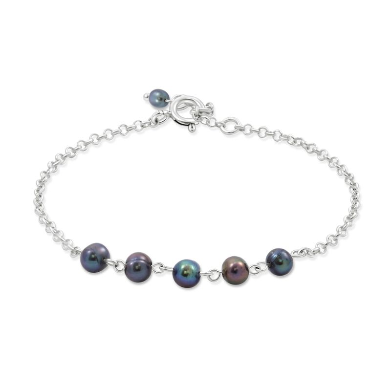 925 Silver Black Pearl Bracelet - June Birthstone Gift for Her