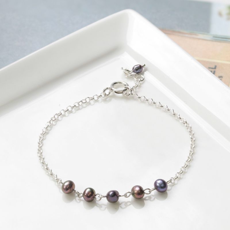 925 Silver Black Pearl Bracelet - June Birthstone Gift for Her