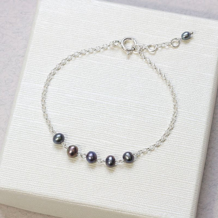 925 Silver Black Pearl Bracelet - June Birthstone Gift for Her