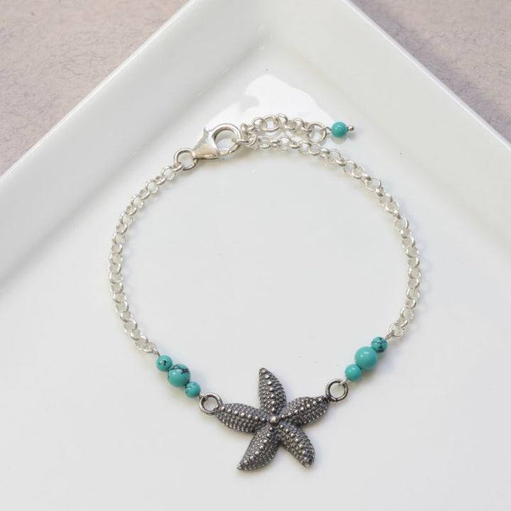 925 Silver Turquoise Star Bracelet - December Birthstone Gift