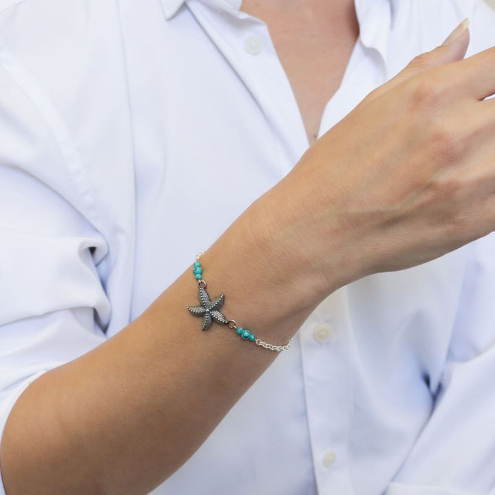 925 Silver Turquoise Star Bracelet - December Birthstone Gift