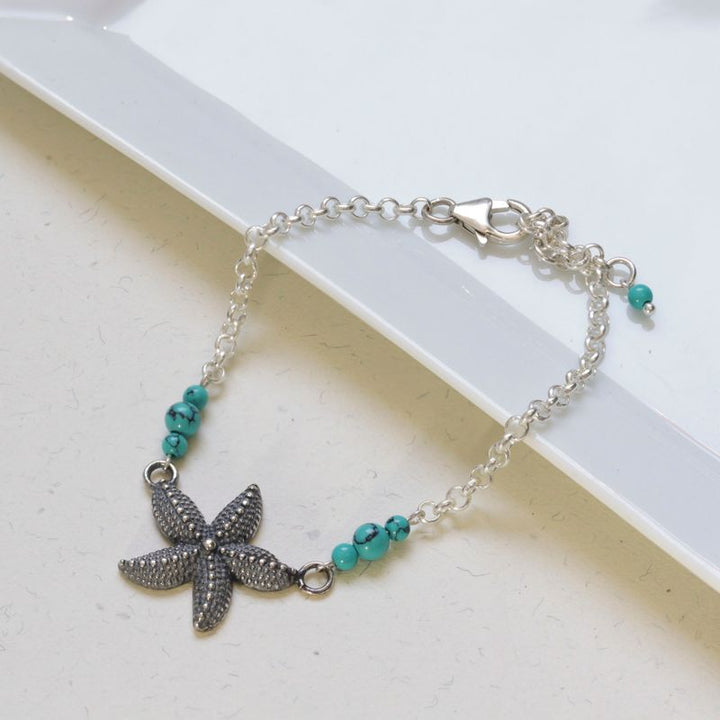 925 Silver Turquoise Star Bracelet - December Birthstone Gift