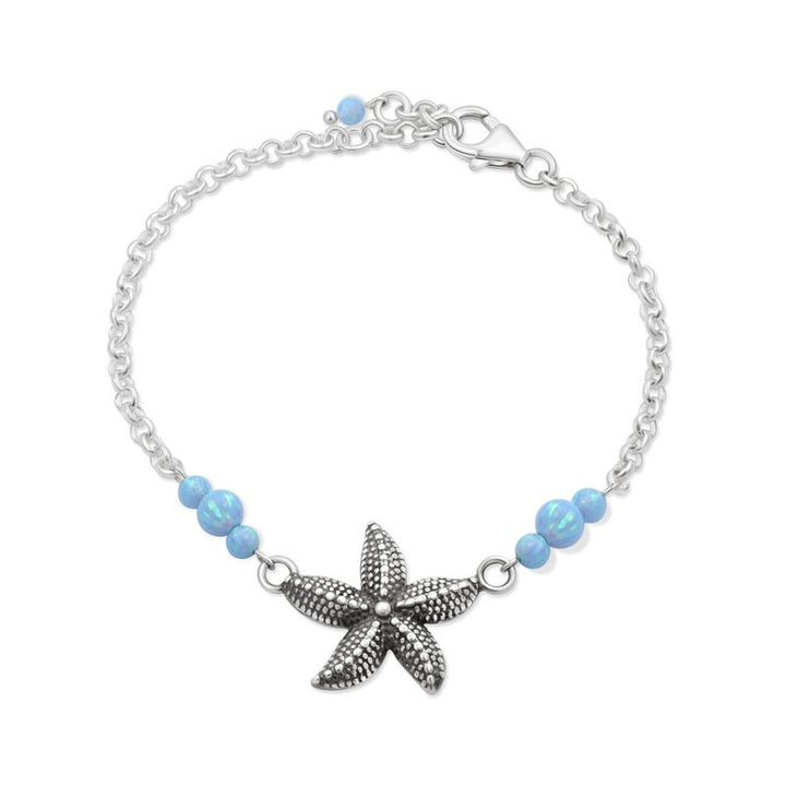925 Silver Blue Opal Starfish Bracelet - October Birthstone Gift