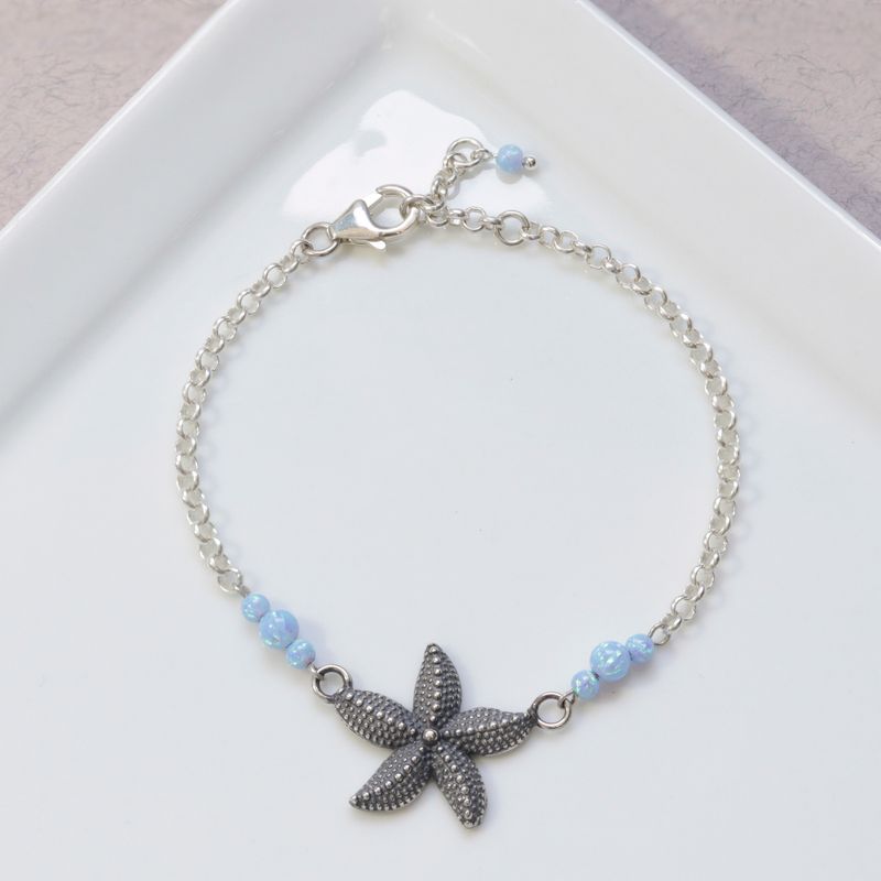 925 Silver Blue Opal Starfish Bracelet - October Birthstone Gift