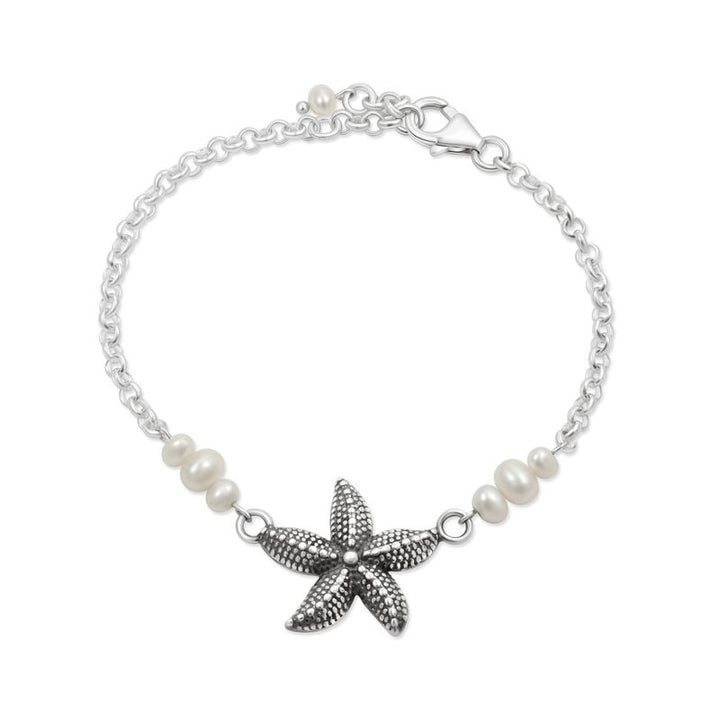 925 Silver Pearl Bracelet, Starfish Charm - June Birthstone Gift