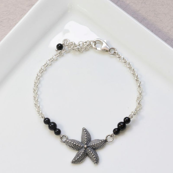 925 Silver Onyx Bracelet - July Birthstone, Handmade Gift