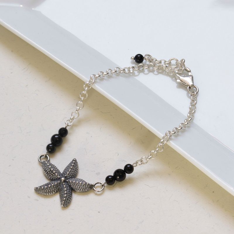 925 Silver Onyx Bracelet - July Birthstone, Handmade Gift