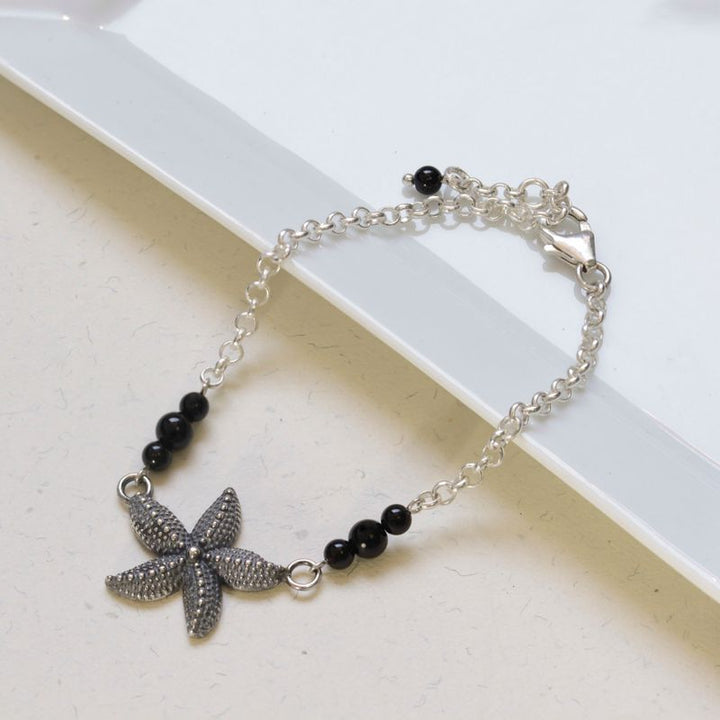925 Silver Onyx Bracelet - July Birthstone, Handmade Gift