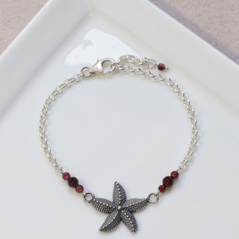 925 Silver Garnet Starfish Bracelet - January Birthstone Gift