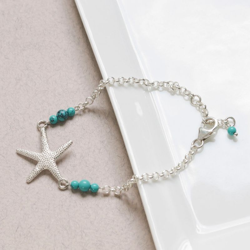 925 Silver Sea Star Turquoise Bracelet - December Birthstone Gift